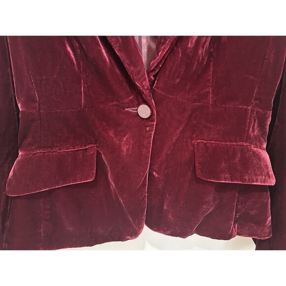 Apt.9 Women's Red Wine Velvet Button Long Sleeve Tailored Blazer Jacket Sz 6 - Picture 6 of 7